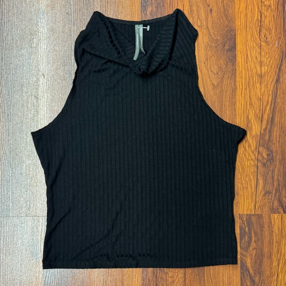 Anthropologie Black Ribbed Knit Sleeveless Mock Neck Top Small